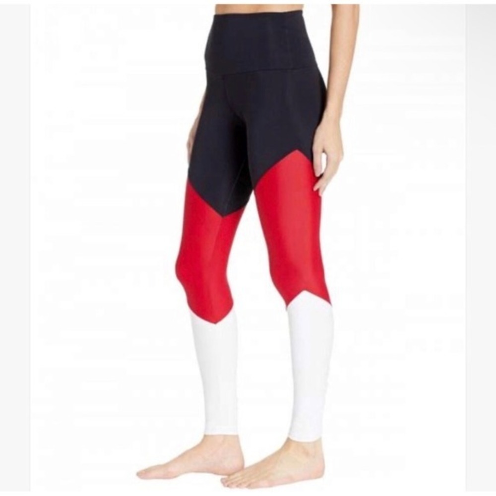 NWT Onzie Womens High Rise Track Legging Black Red White Colorblock Size XS